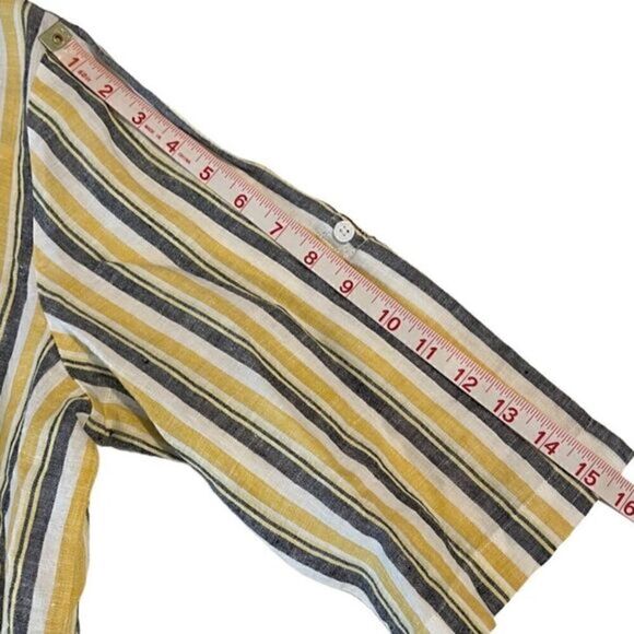 Ellen Tracy Linen Front Tie Button Down Collar Stripe Top Women's Size L - Picture 4 of 16